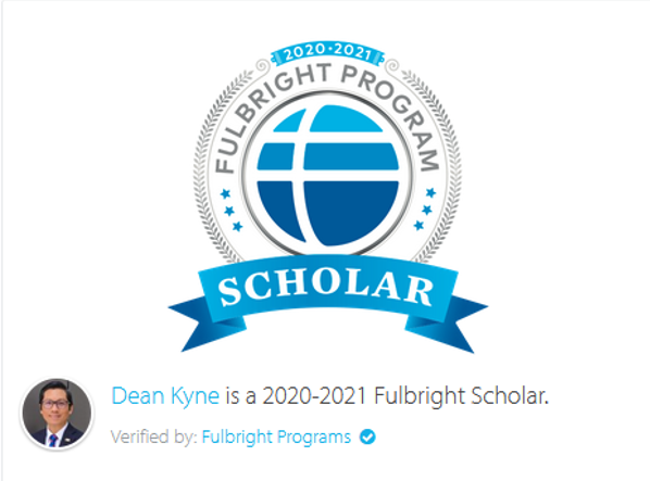 2020-2021 Fullbright Program Scholar  Dean Kyne is a 2020-2021 Fullbright Scholar. Verified by: Fullbright Programs
