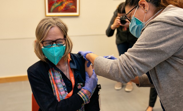 Dr. Nelson getting her vaccine