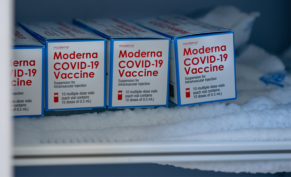 Four boxes containing 400 doses of the Moderna COVID-19 vaccine arrived at the UT Health RGV/Knapp Family Health Center in Mercedes on Monday, Dec. 28. (UTRGV Photo by Paul Chouy)