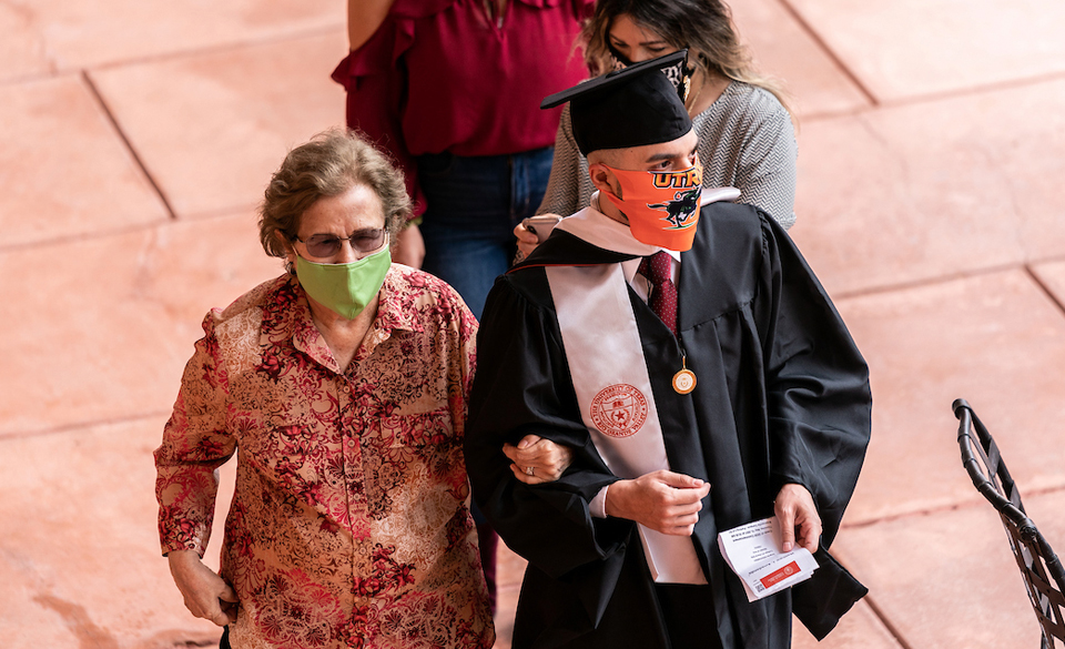 Even though forecasted inclement weather moved the outdoor ceremonies indoors at both UTRGV Brownsville and Edinburg campuses, that did not deter graduates from celebrating their big day with their loved ones. (UTRGV Photo by David Pike)