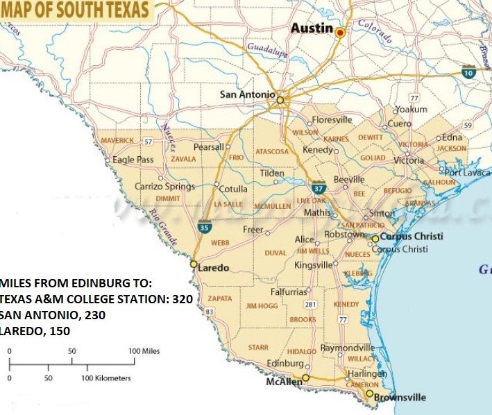 Texas map depicting the coverage areas of UTRGV’s ST-IAC