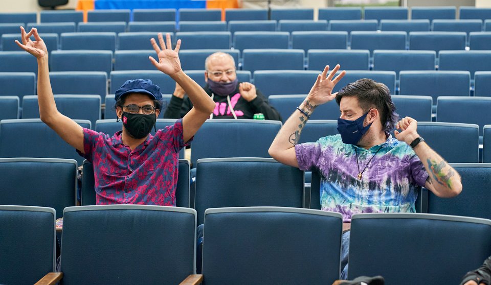 UTRGV students celebrate their win during the American Sign Language Interpretation program's ASL Lotería activity