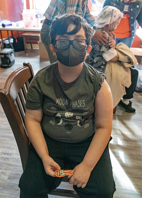 Nine-year-old RJ Valdez was excited to finally get his first dose of the pediatric Pfizer COVID-19 vaccine on Friday morning at a UT Health RGV pop-up vaccine site in Brownsville. (UTRGV Photo by David Pike)