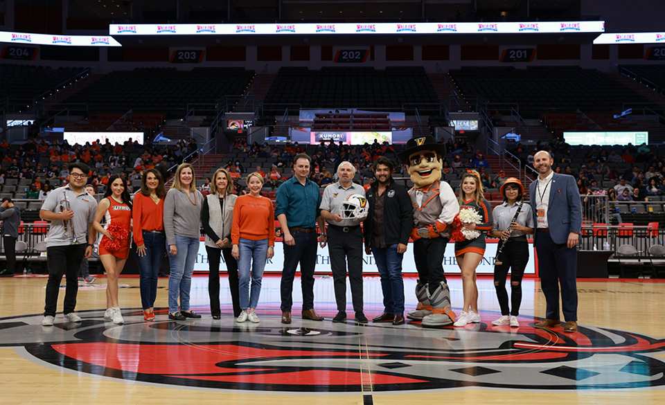 Members of the UTRGV Foundation Board were recognized at halftime of the UTRGV Men’s Basketball game on Feb. 19 at Bert Ogden Arena.