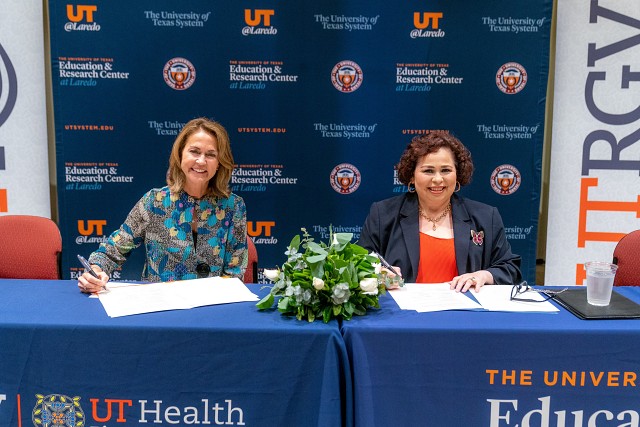 Dr. Janna Arney, UTRGV provost and executive vice president, and Adriana Nunemaker, director of the UT Center at Laredo