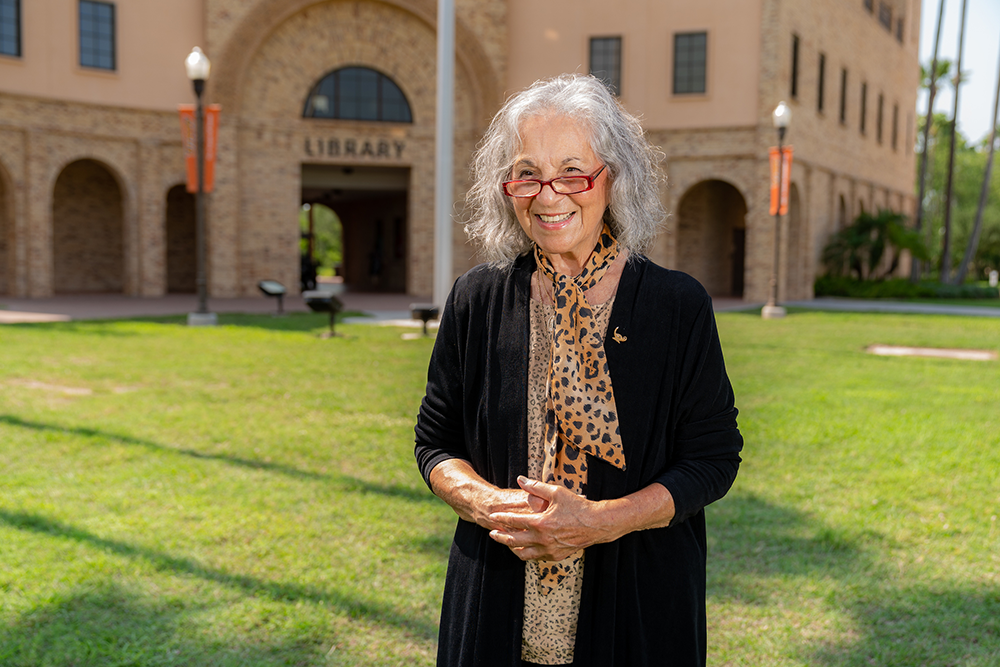 Dr. Eloisa G.Tamez, 87, a UTRGV professor of nursing has earned four degrees in her lifetime, and on Friday, May 13, she will accept her fifth degree, a master’s in criminal justice at the UTRGV Spring Commencement in Brownsville. (UTRGV Photo by David Pike)