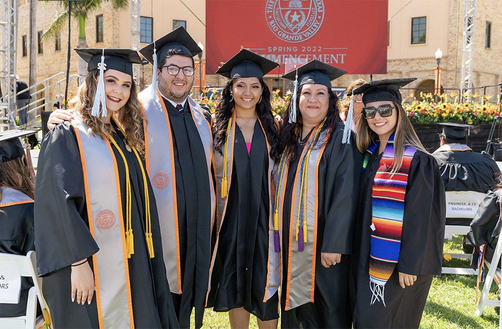 Members of the UTRGV Class of 2022 were all smiles on their special day on Friday. The ceremonies were held on the lawn in front of the University Library in Brownsville. (UTRGV Photo by David Pike)