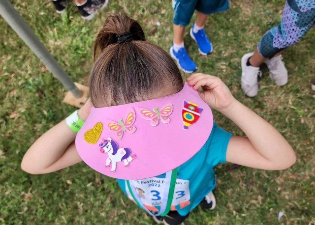 Little girl wearing sun visor cap