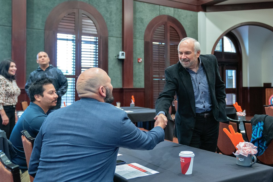UTRGV President Guy Bailey welcomed students to the new Master of Arts in Higher Education Administration program in October.