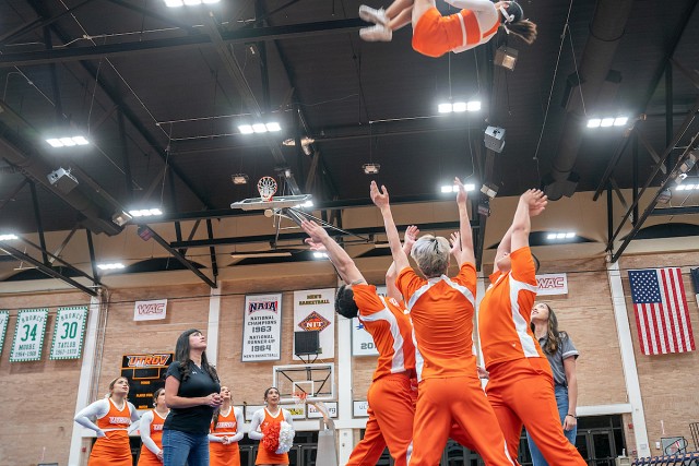 Isela Gomez, head coach of UTRGV Spirit Programs, and Lorissa Saenz, cheer coach, oversee rehearsal on Friday, Oct. 28, 2022, at the UTRGV Fieldhouse in Edinburg.