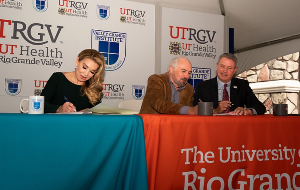 The UTRGV School of Medicine signed a memorandum of understanding on Monday, Dec. 12, with Valley Grande Institute for Academic Studies, at the VGI Campus in Weslaco, to strengthen the pipeline between the two institutions in training allied health professionals.