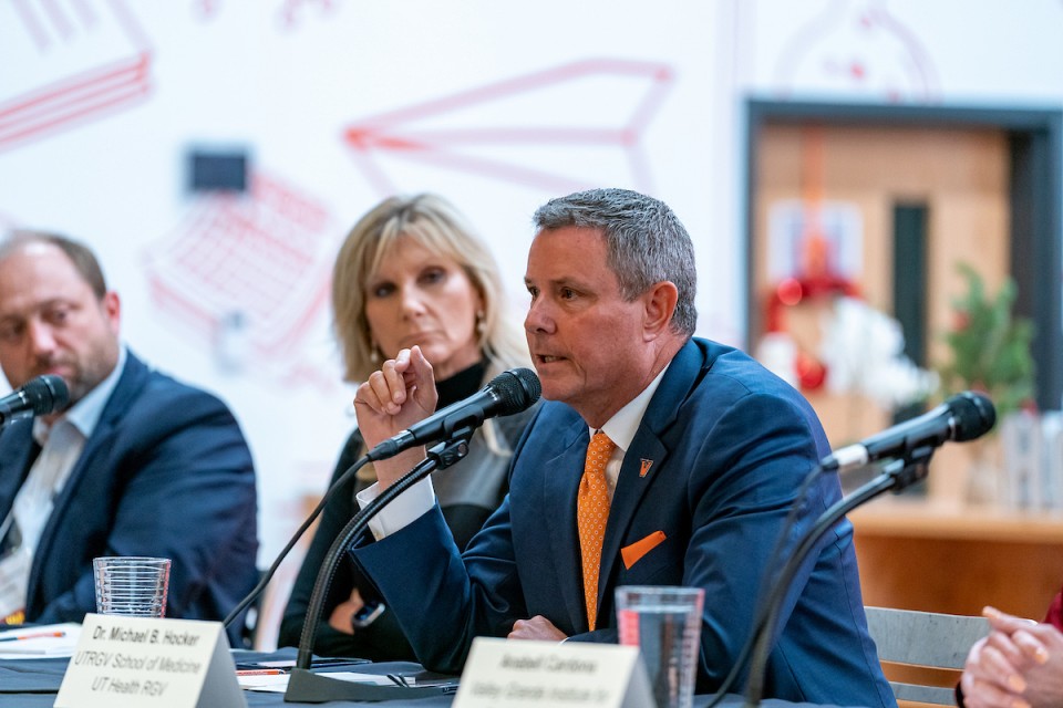 Dr. Michael Hocker, UTRGV School of Medicine dean, and Leslie Bingham, senior vice president and hospital CEO of Valley Baptist Health System, addressed the legislators and guests during the Healthcare Panel Discussion held on Thursday in Harlingen.