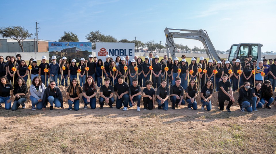 McAllen ISD students planning to attend the UTRGV-McAllen ISD Collegiate Academy participate in the groundbreaking ceremony on Wednesday, Jan. 18.