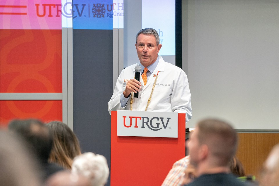 Dr. Michael B. Hocker, dean of the UTRGV School of Medicine and senior vice president of UTHealth RGV, welcomed faculty, staff, and external stakeholders to the annual State of the School address held on Thursday, March 30.