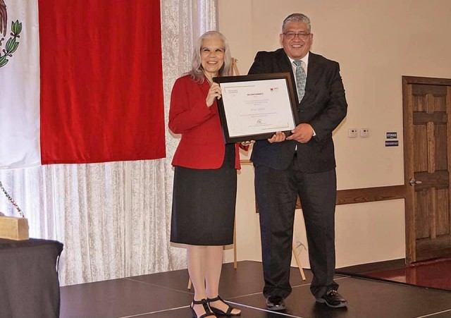 Dr. Dahlia Guerra receiving the prestigious Ohtli Award on Sept. 15, by the Mexican Consulate of McAllen.