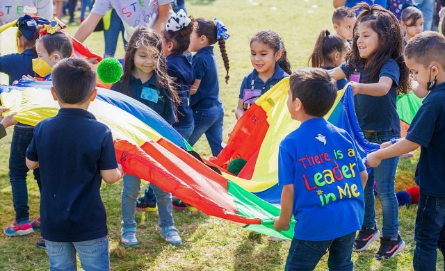 The outside group was led by students from the UTRGV departments of Health and Human Performance and Kinesiology, in field day activities like potato sack races, dances and fitness games.