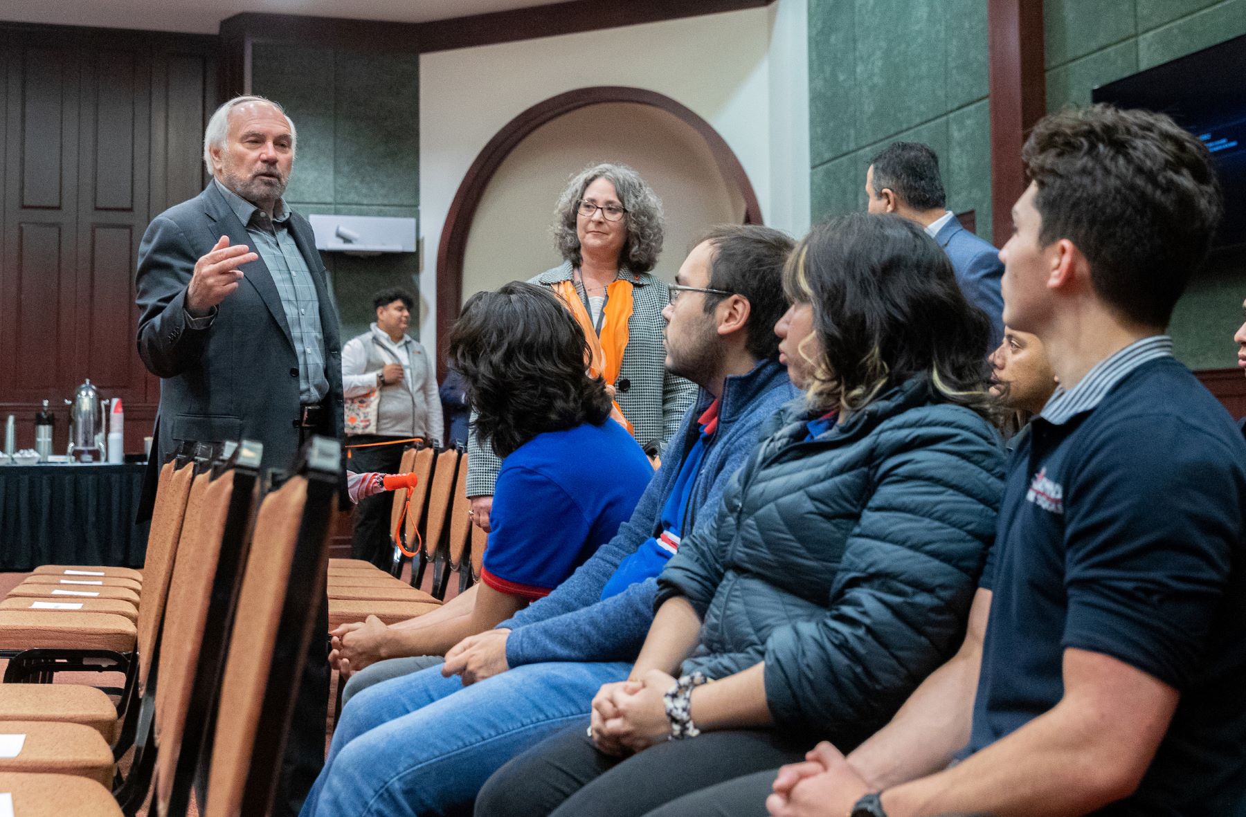 UTRGV President Guy Bailey speaking with students