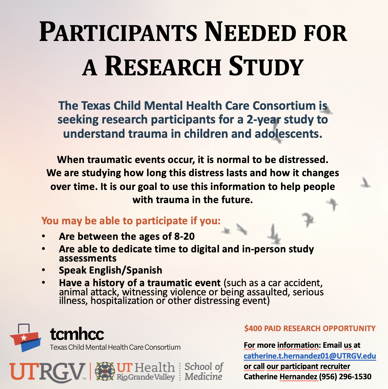 Flyer for  the "Participants needed for a research study"