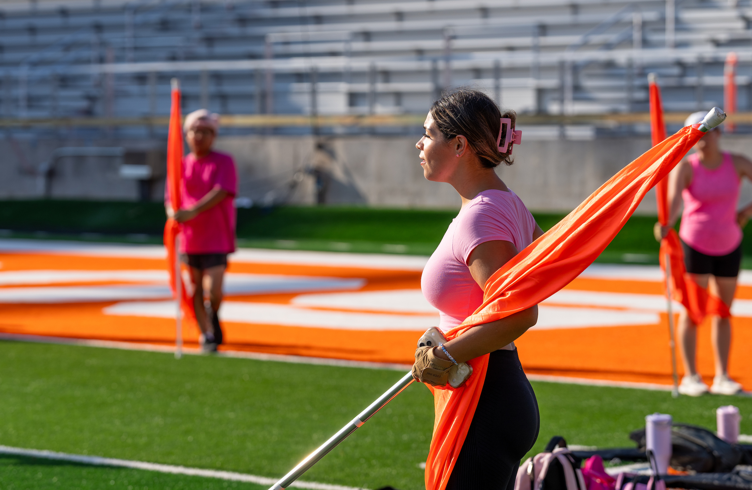 UTRGV Color Guard practicing for halftime show