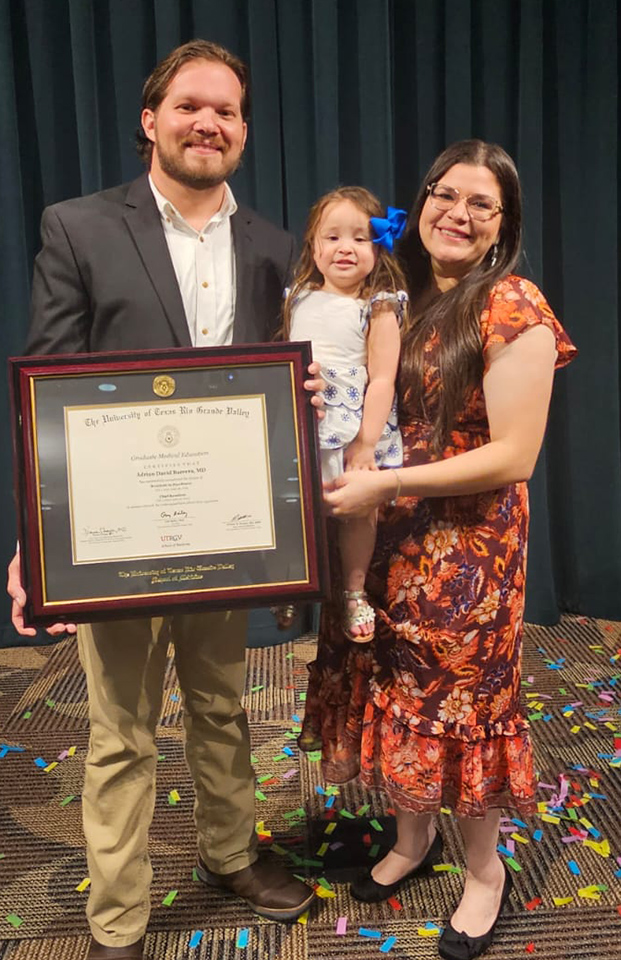 Dr. Adrian Barrera, UTRGV School of Medicine recent physician graduate, with his family. 