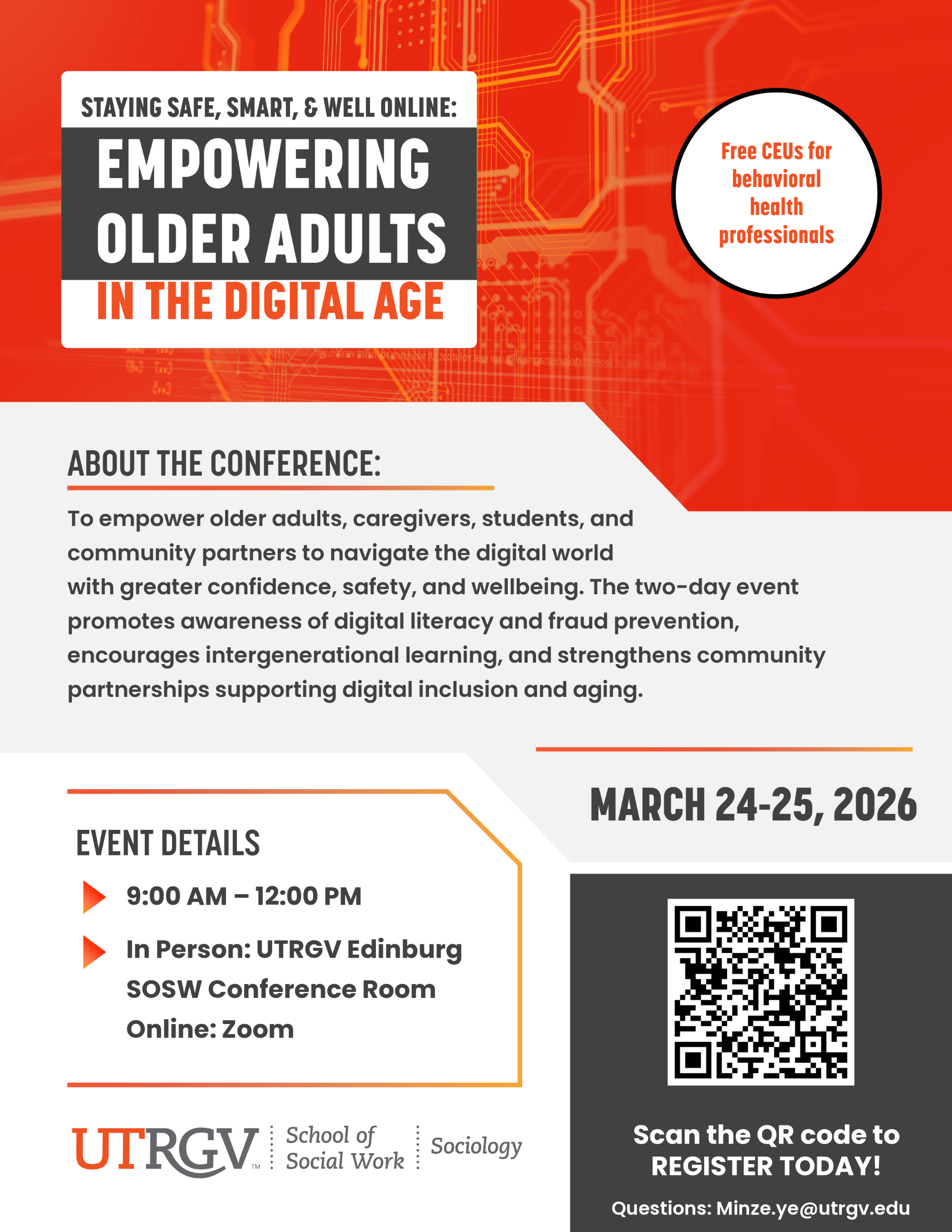 Graphic image of event Staying Safe, Smart and Well Online. Event details 9 AM to 12 PM. March 24 to 25, 2026