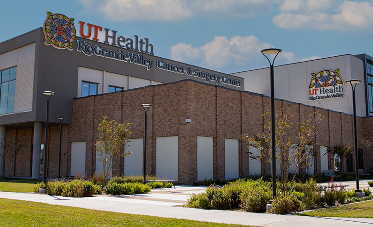 Modern healthcare building labeled "UT Health Rio ...