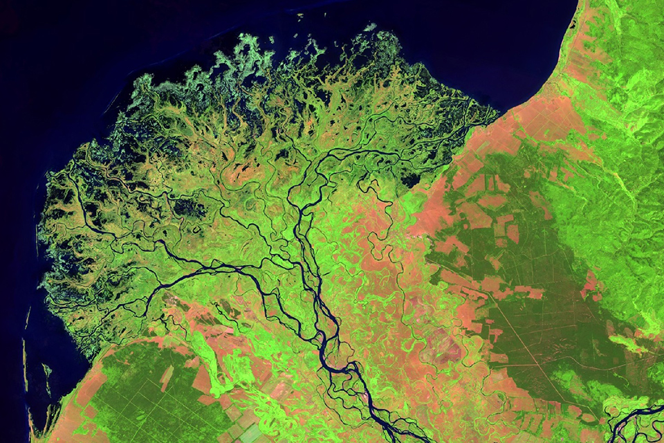 Image of the Selenga delta landform from Science journal.