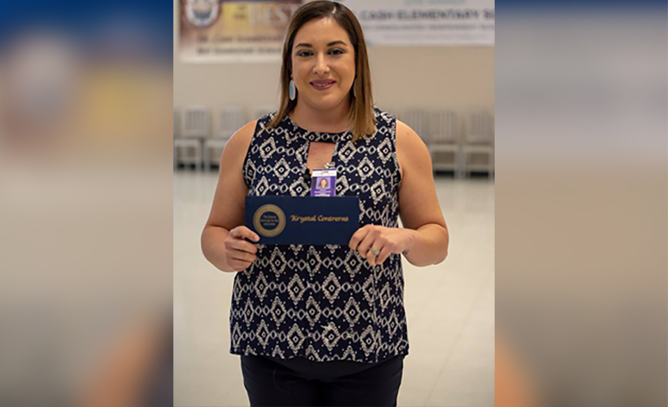 Krystal Contreras, a fourth-grade teacher in San Benito and an alumna of The University of Texas Rio Grande Valley, has received Texas’ Milken Educator Award for the 2018-2019 academic year. She is the sole recipient in the state and first in the San Benito Consolidated Independent School District. She is one of 33 nationwide recipients of this award and was recognized Feb. 15 in a surprise assembly at her school organized in her honor. The recognition comes with a $25,000 cash prize. (Courtesy Photo)