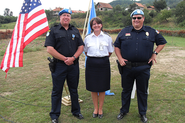 Dr. Michael Sanchez, lecturer III of Criminal Justice at UTRGV, celebrates Fourth of July in Kosovo while serving as a United Nations Police Officer.