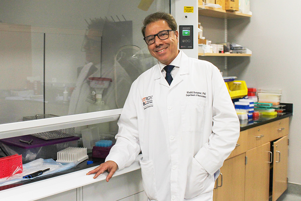 Dr. Khalid Benamar, professor in the Department of Neuro and Behavioral Health at the UTRGV School of Medicine and principal investigator for the NIH grants.