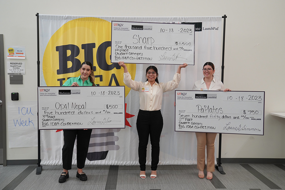 Top three winners in the student category for the 2023 Big Idea Competition.