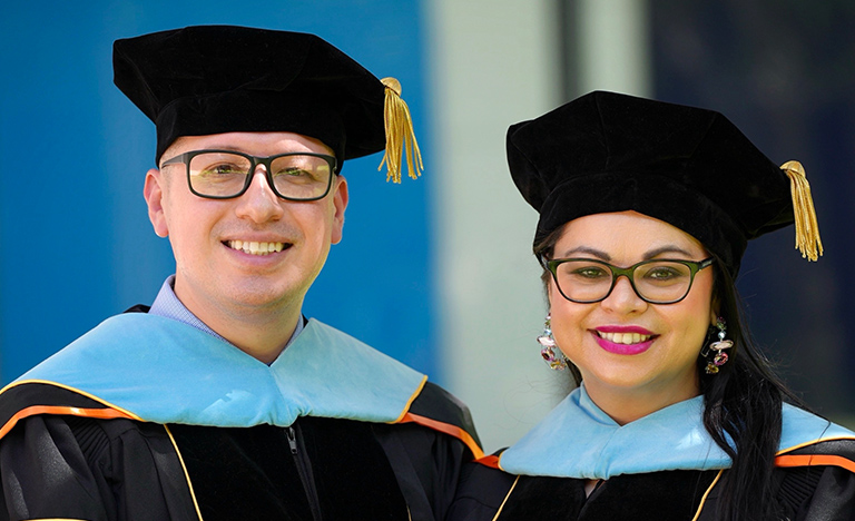 On Friday, May 16, Brenda and Luis Bocanegra will graduate together at UTRGV' s Spring 2025 Commencement at Bert Ogden Arena in Edinburg. The married couple started their educational journey to their doctorates together five years ago. 