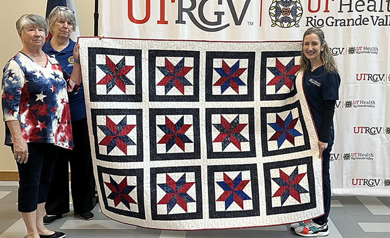 RGV Quilt Guild presents five service quilts to military students, faculty at UTRGV School of Medicine related article.