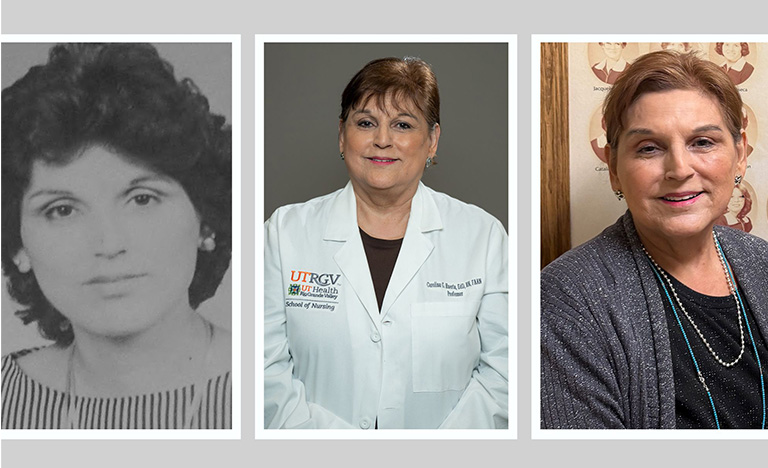 A collage of photos featuring a female from year 1985 to present. Includes a black and white photo.