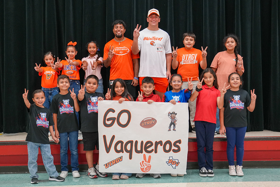 Cano/Gonzalez Elementary Student Council created a foam cup display in support of UTRGV Football.