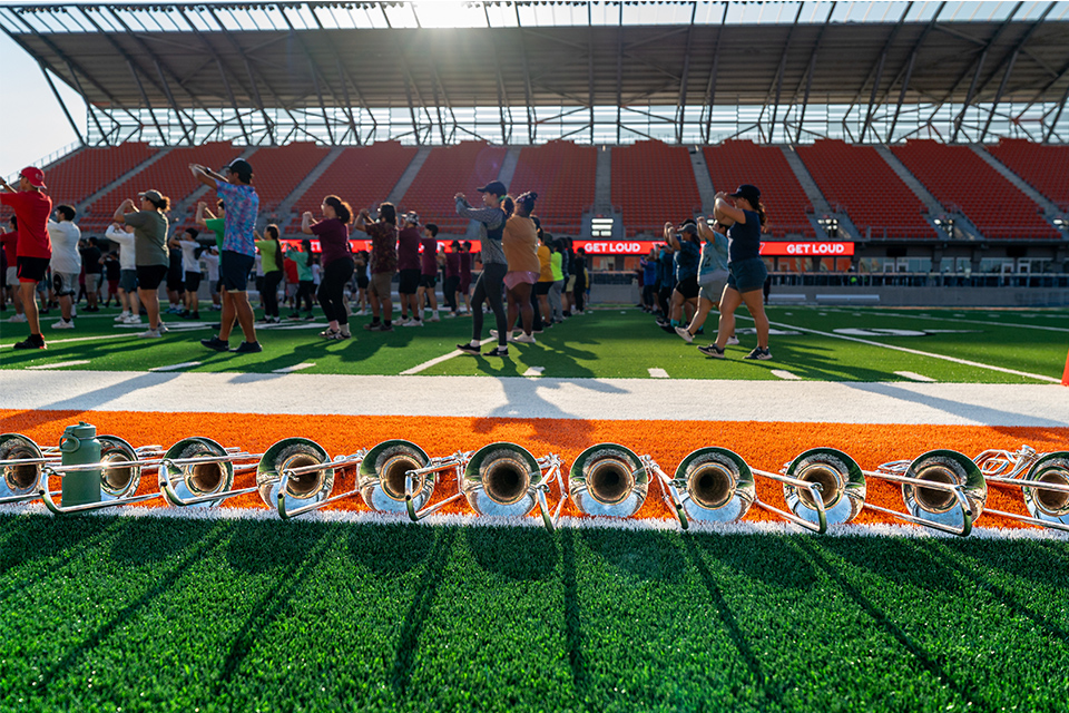 UTRGV Marching Band practices at the Robert and Janet Vackar Stadium for the first time.