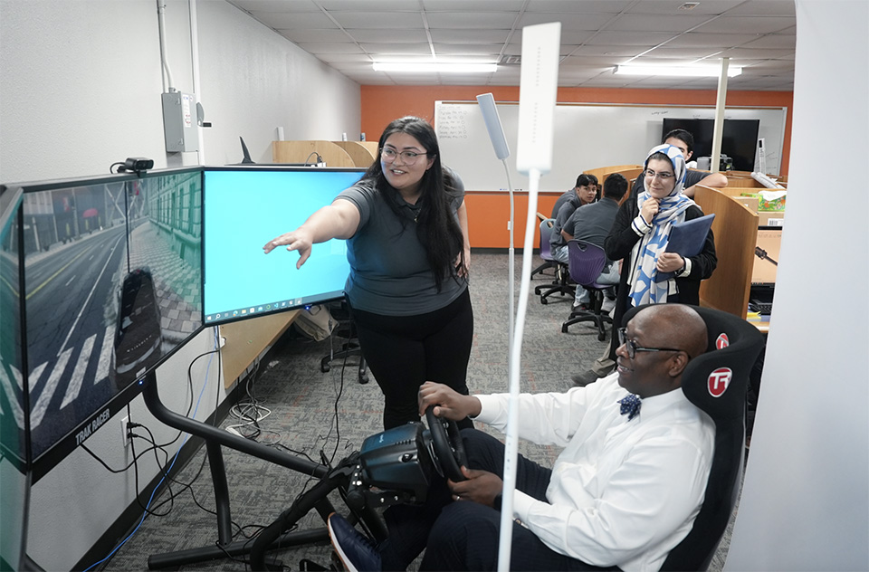 NSF's Dr. James L. Moore III visits with UTRGV students in STEM.