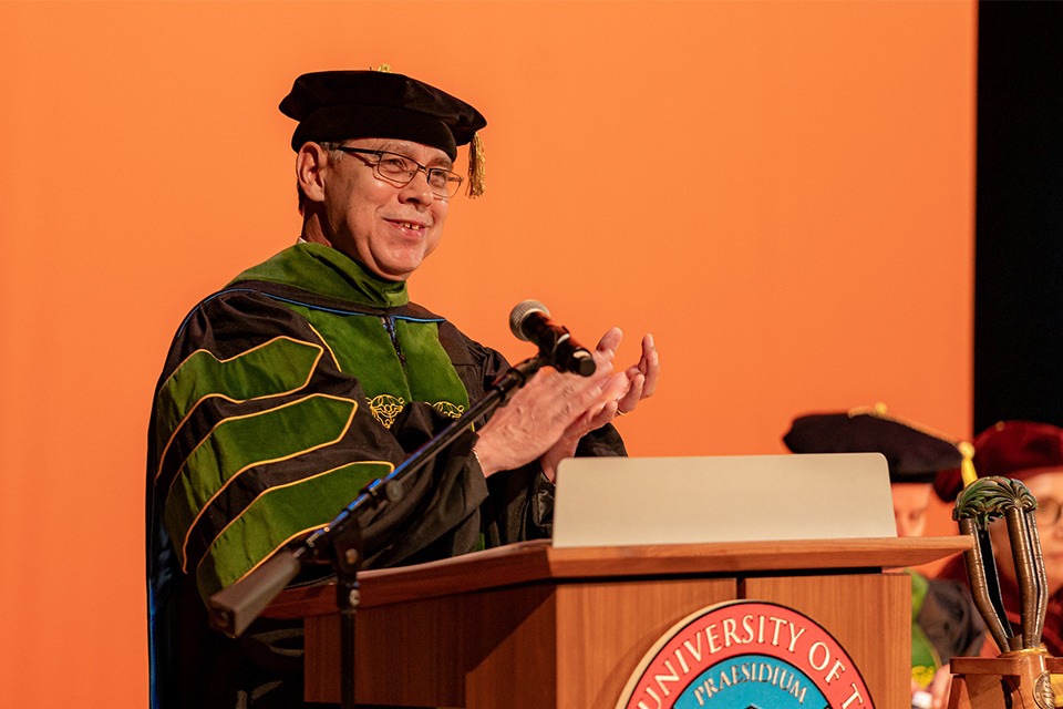 As the Faculty Marshall, throughout his tenure, Dr. Vela helped lead ten White Coat Ceremonies, six commencements, and six Match Days.
