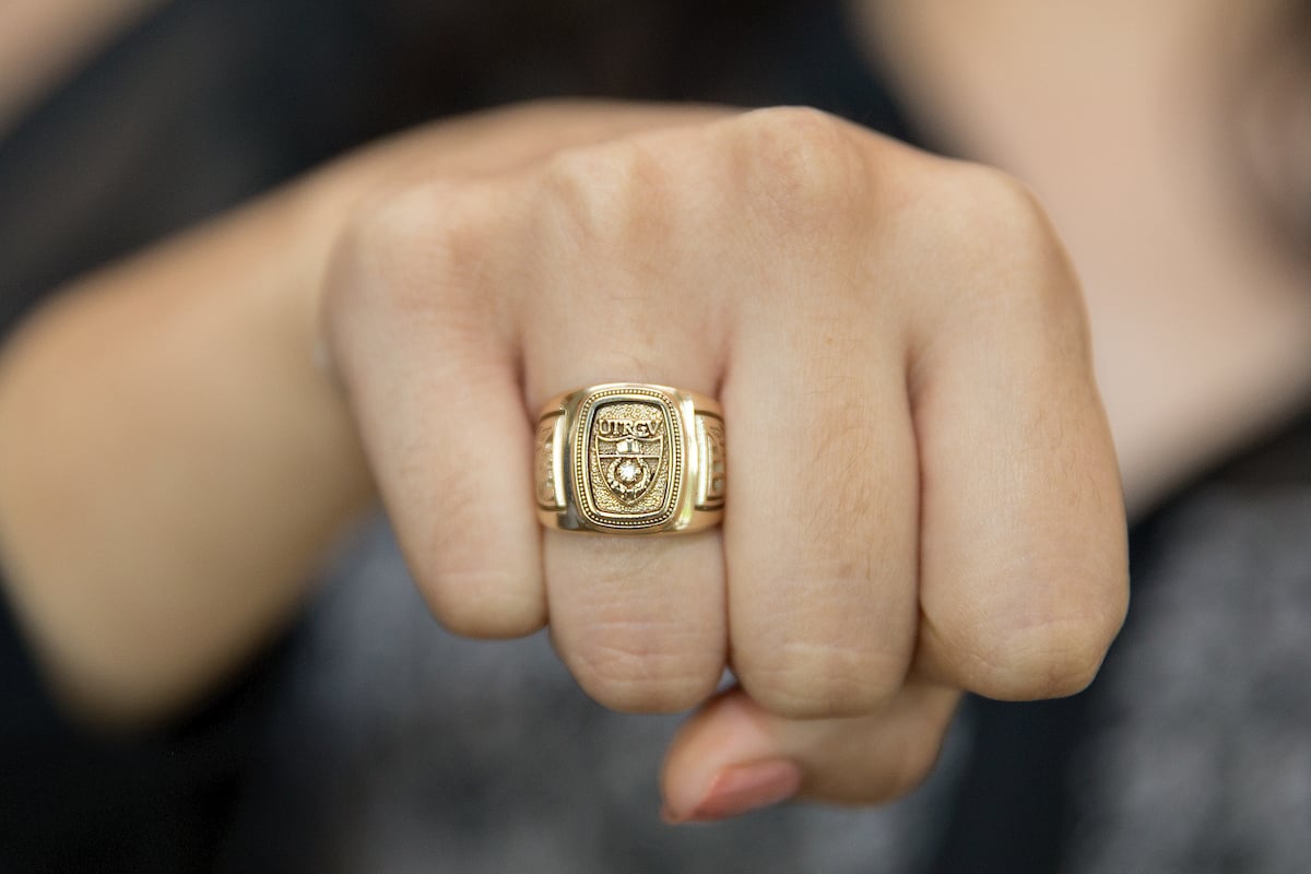 Thumbnail: Maria Velazquez displays her ring.