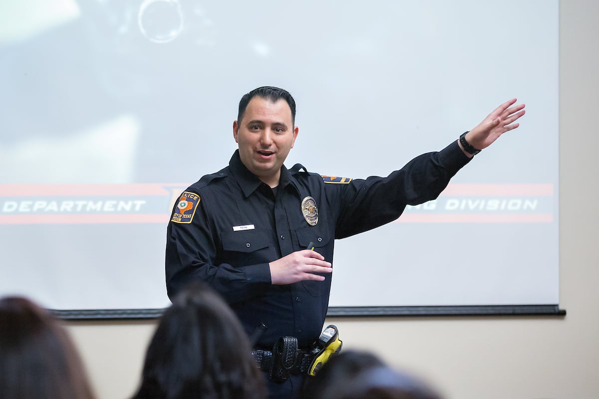 Officer David Pena talks about the workshop.