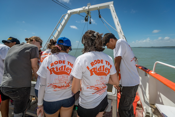 Local high school students studying samples on the Ridley.