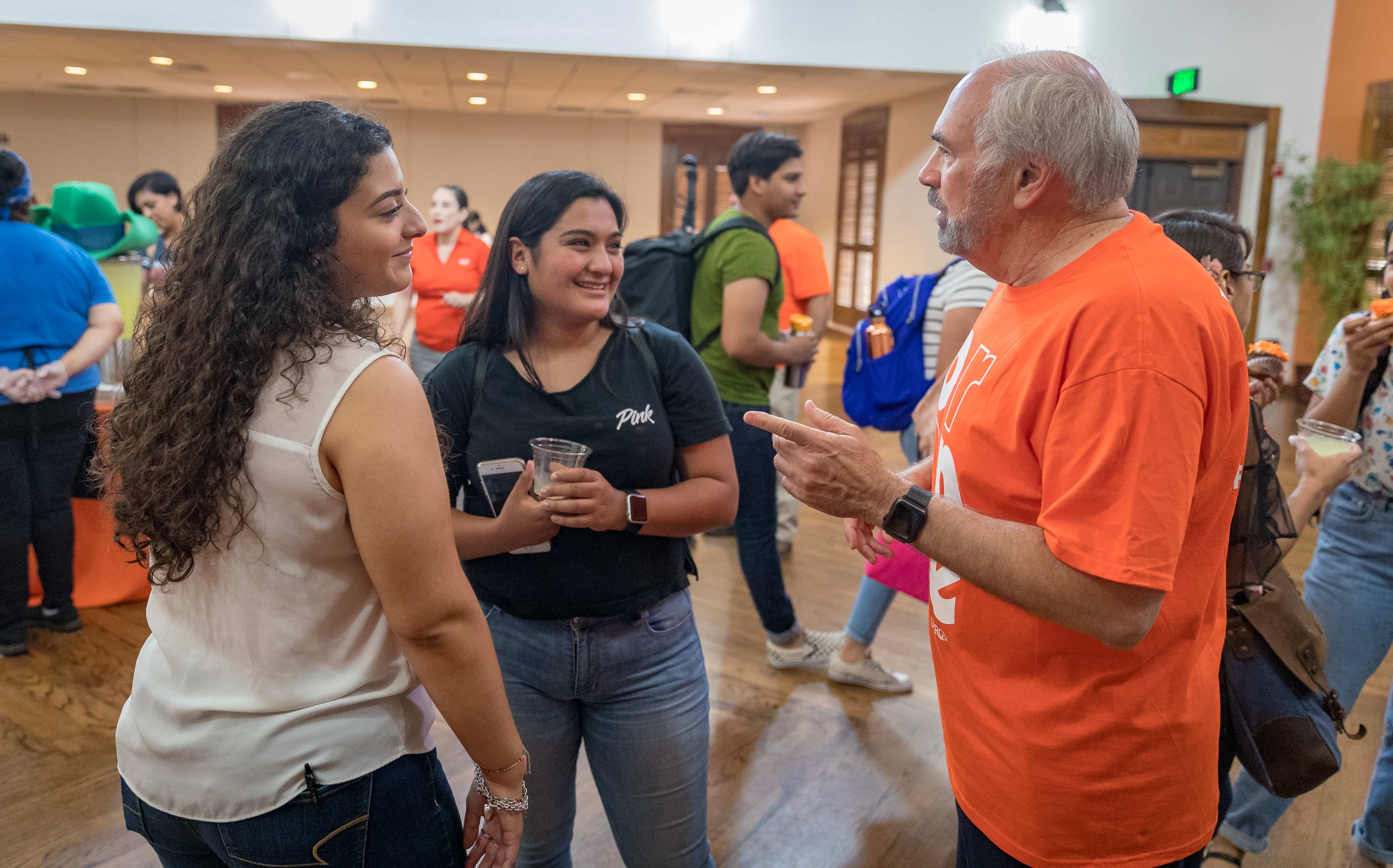 UTRGV President talking with students.