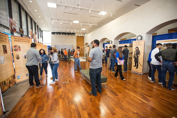 Guests browse the exhibit at the URTGV Visitors Center