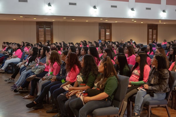 students gathered for presentation