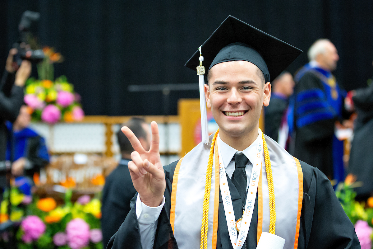 Clyde Guerra at the UTRGV 9am Spring Commencement for the College of Fine Arts and the College of Liberal Arts on Saturday, May 11, 2019 at the McAllen Convention Center in McAllen, Texas.  UTRGV Photo by Paul Chouy