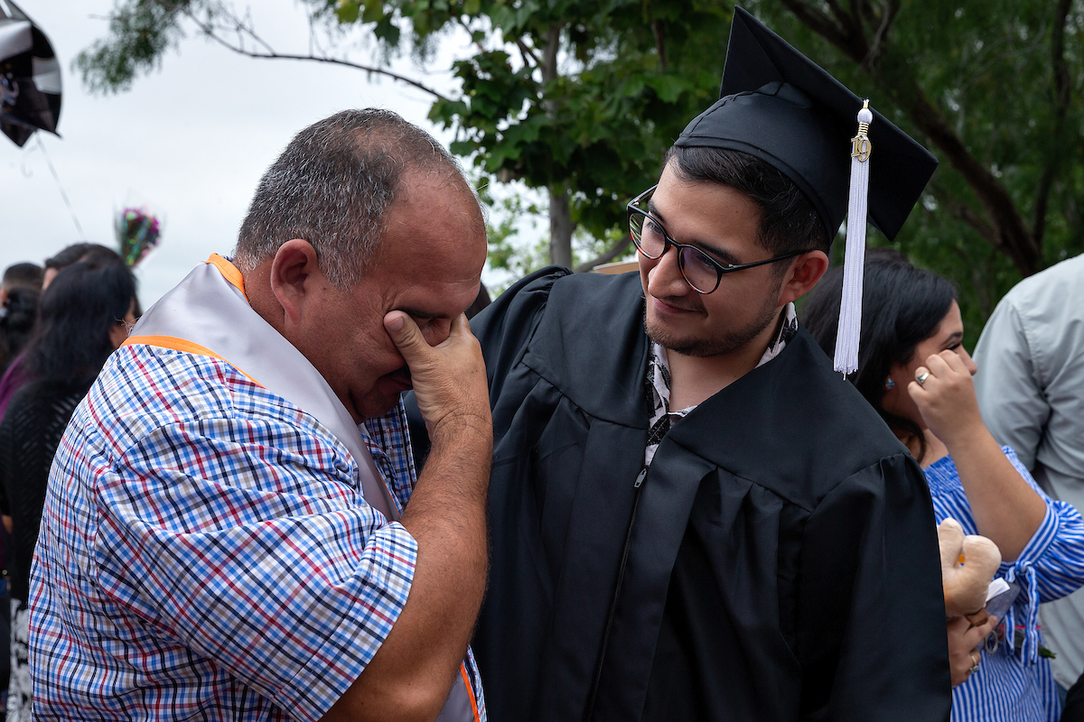 Thumbnail: Francisco Perez tears up after his son, also named Francisco Perez, graduates at the UTRGV 9am Spring Commencement for the College of Fine Arts and the College of Liberal Arts on Saturday, May 11, 2019 at the McAllen Convention Center in McAllen, Tex