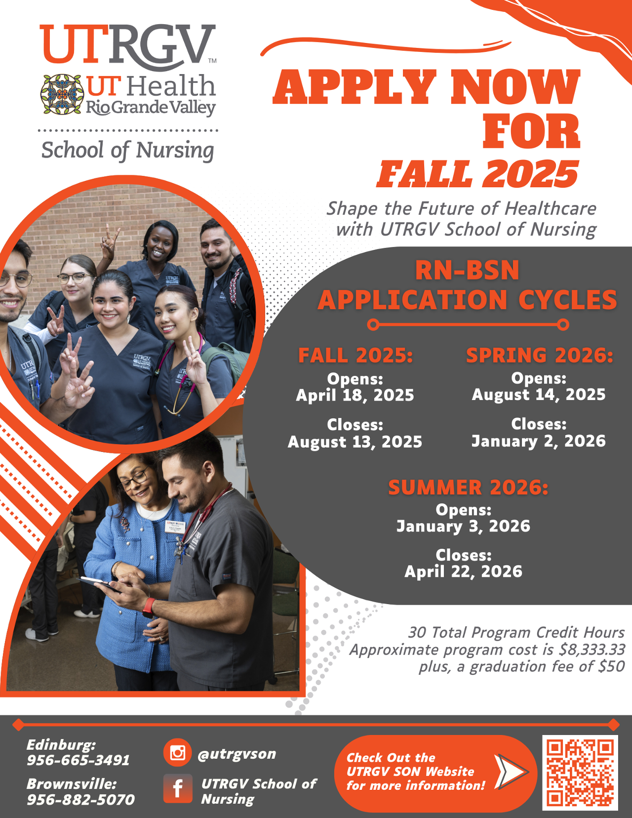 Flyer with nursing students regarding information rn-bsn degree for fall, summer and spring cycles. 