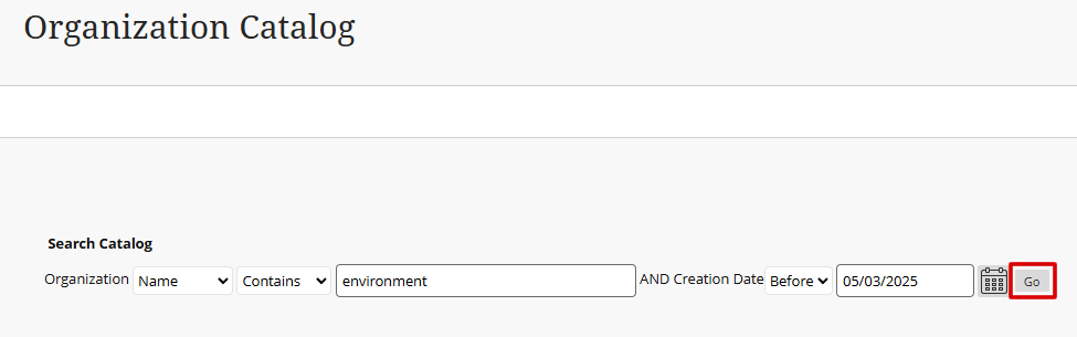 Screenshot of Organizational Search text field