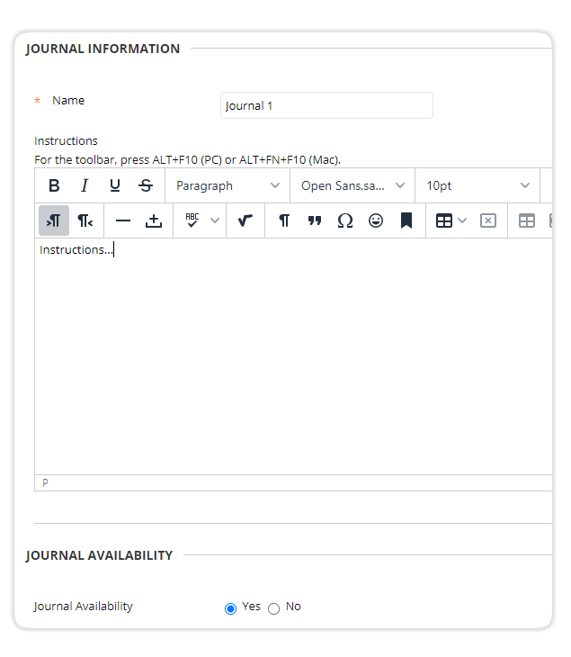 Journal name and instructions
