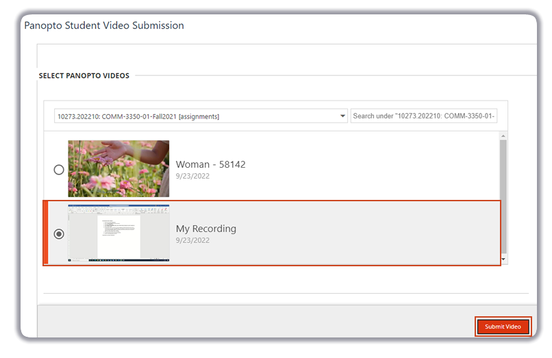 Selecting video to submit